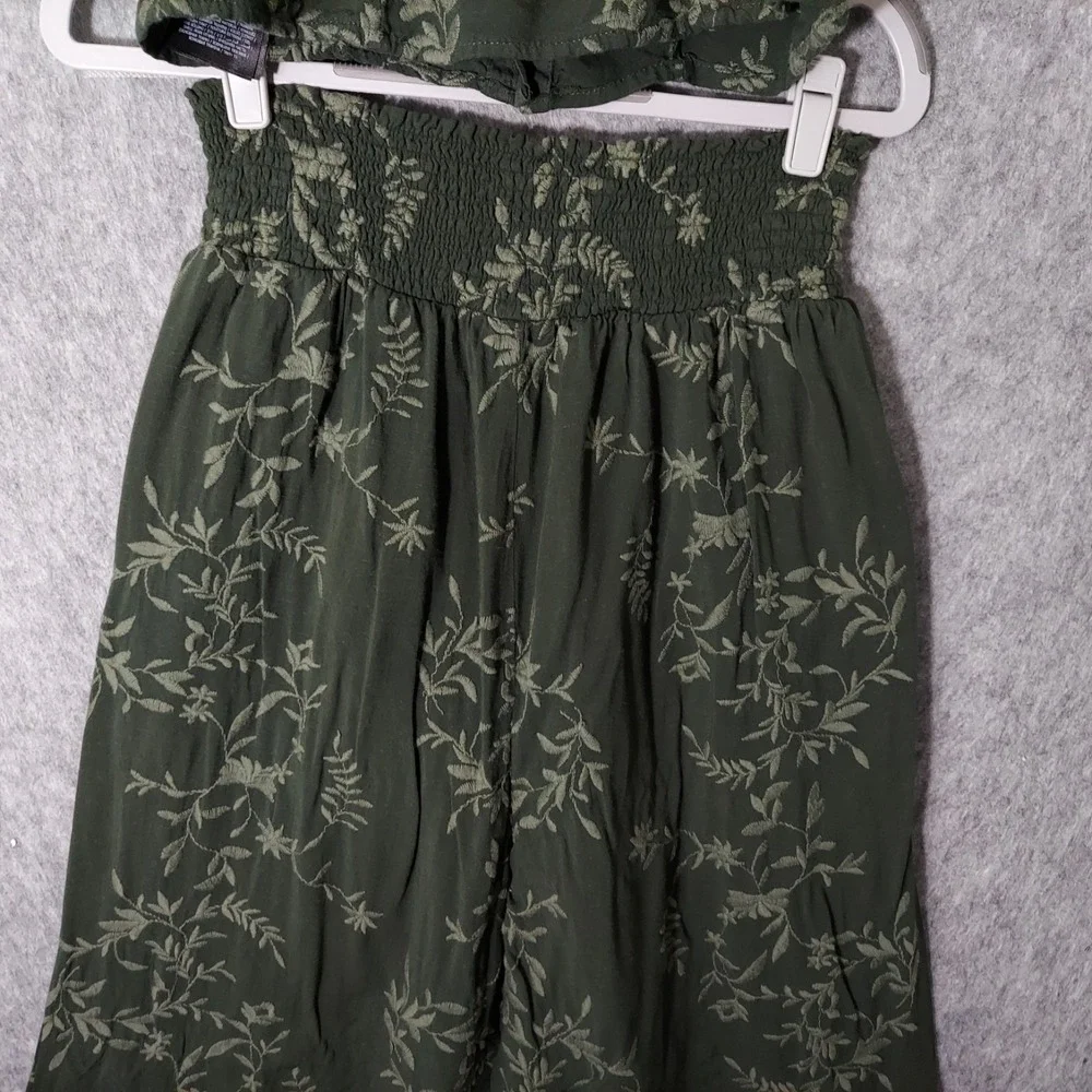 GUESS Outfit Women M Floral Embroidered Off Shoulder Top Pants Wide‎ Leg Smocked